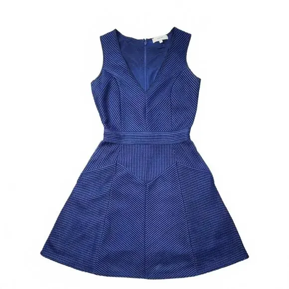 Reiss Topaz Blue Textured Fit & Flare Dress Sleeveless - Picture 2 of 9